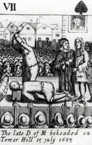 Depiction of the 1685 execution of Sir James Scott at Tower Hill in a popular print.