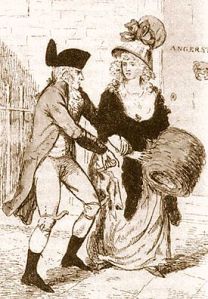 1 May 1790, artist's depiction of the London Monster attacking a woman. The likeness was created from various reports from alleged victims and before the arrest of Rhynwick Williams.